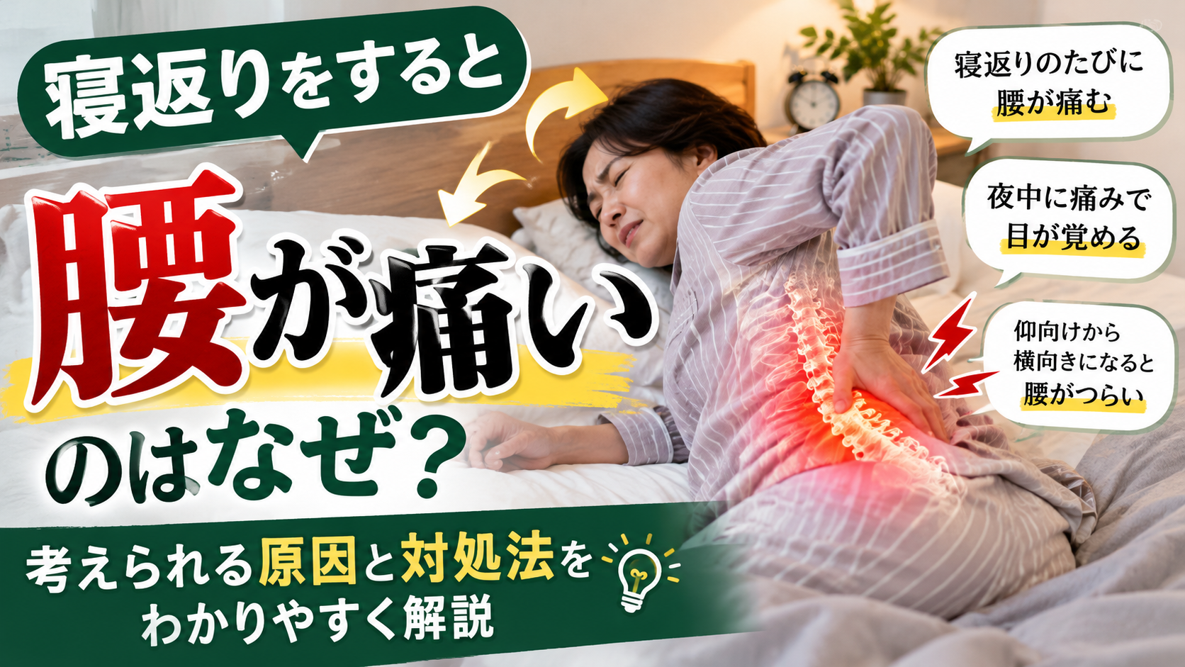 寝返りをすると腰が痛い原因と対処法を解説するイメージ