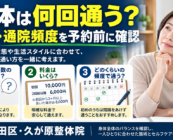 整体は何回通うのか、料金や通院頻度を予約前に確認するポイントを紹介する大田区・久が原整体院の案内画像