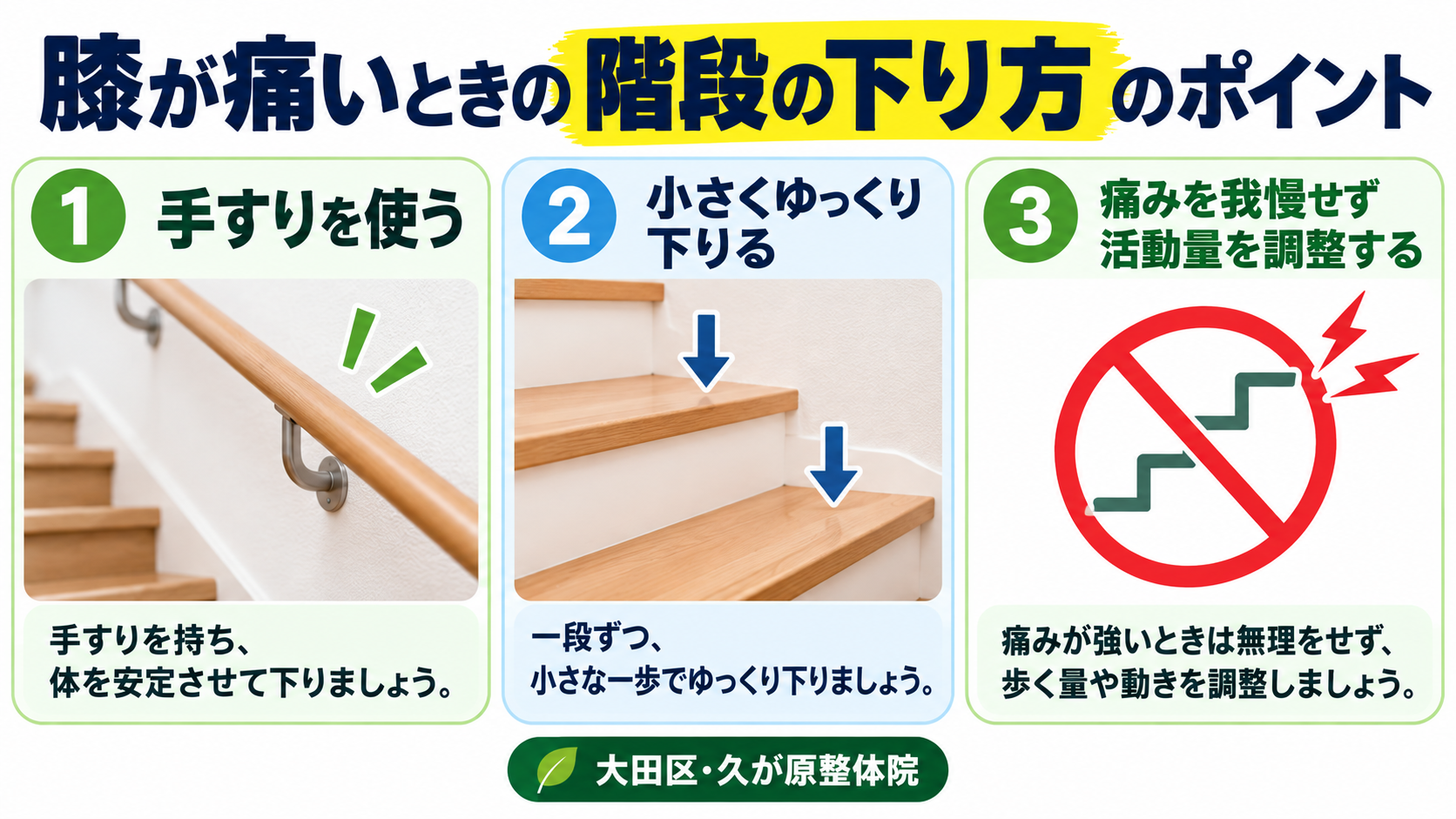 階段を下りると膝が痛いときの日常生活での工夫と注意点