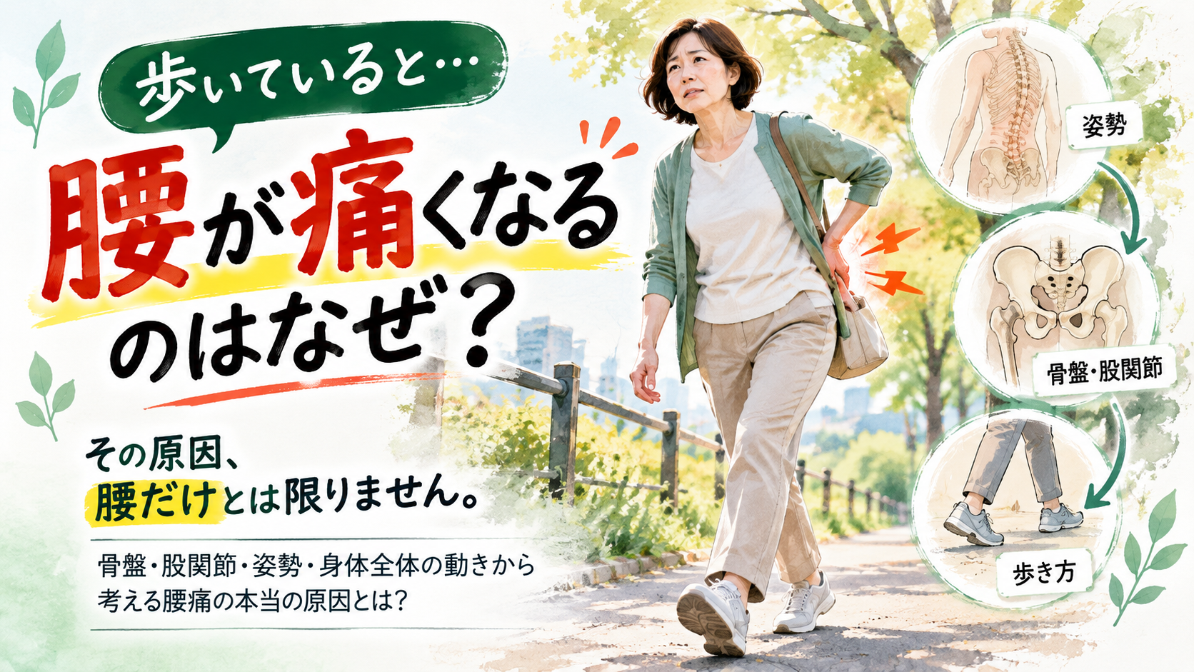 歩いていると腰が痛くなる原因を解説｜骨盤・股関節・姿勢と身体全体の動き